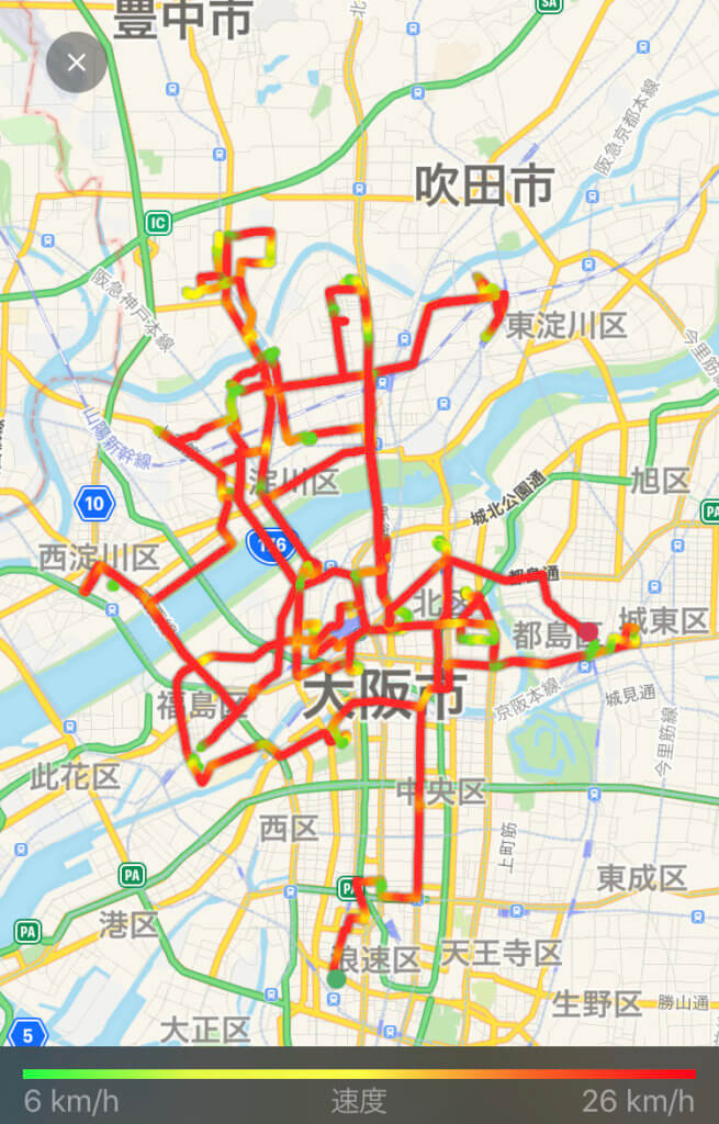 Uber Eats(ウーバーイーツ) 大阪はバイトより稼げるかトライした結果「120km」走行した画像