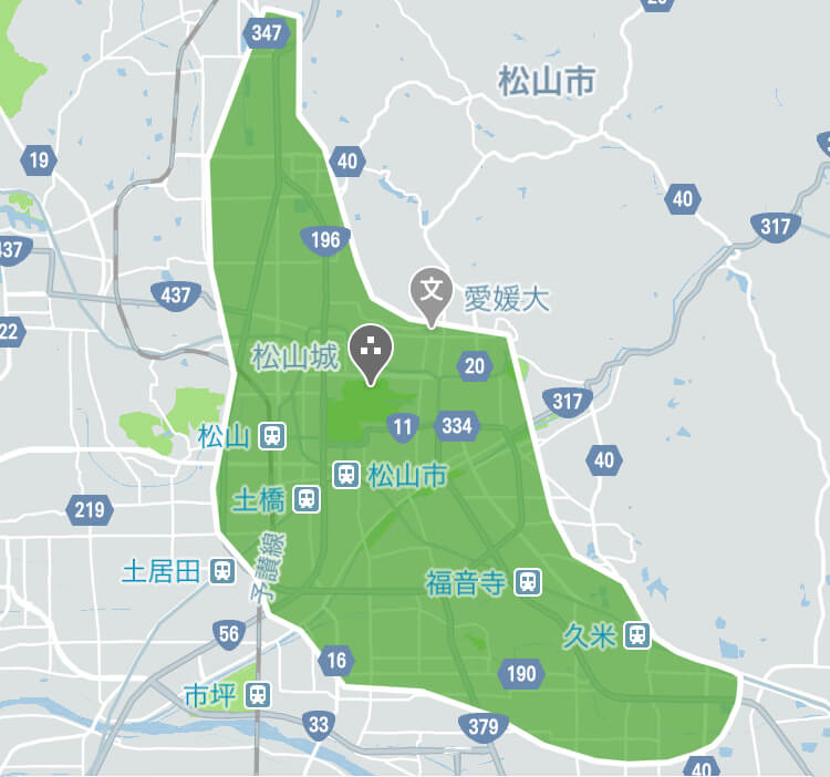 Uber Eats ウーバーイーツ 松山エリアマップ
