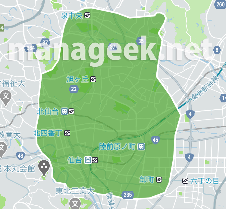 Uber Eats 宮城県仙台市エリアマップ