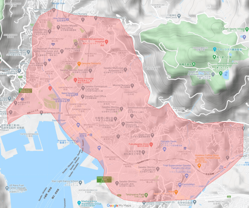 Uber Eats 佐世保エリアマップ