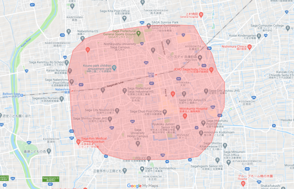 Uber Eats ウーバーイーツ 佐賀エリアマップ