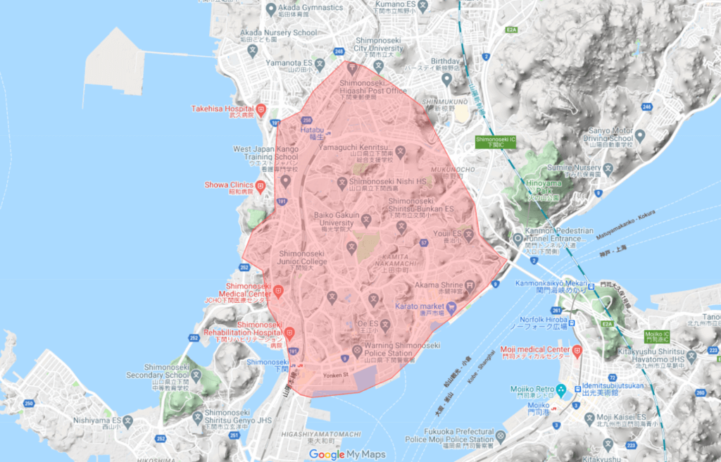 Uber Eats ウーバーイーツ 山口エリアマップ